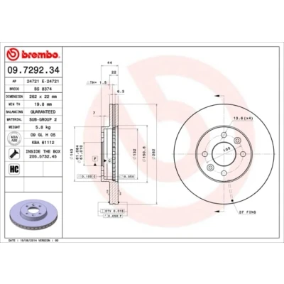 Afbeelding van Brembo Remschijf 09.7292.34