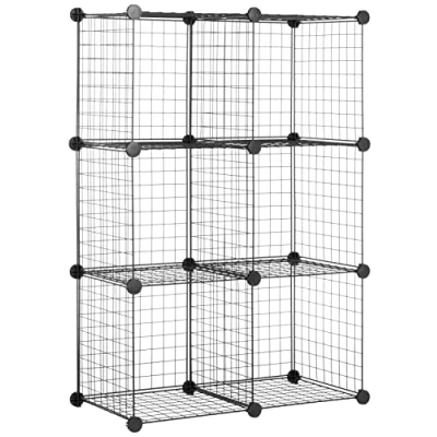 Afbeelding van Amazon Basics Kubus met 6 planken, in elkaar grijpend, 1 opbergeenheid metalen gaas, 27 kg maximaal gewicht per plank, zwart, 37 cm x 77 114 (d b h)