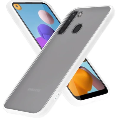 Afbeelding van Cadorabo Hoesje geschikt voor Samsung Galaxy A21 in Mat Transparant Hybride beschermhoes met TPU siliconen Case Cover binnenkant en matte plastic achterkant