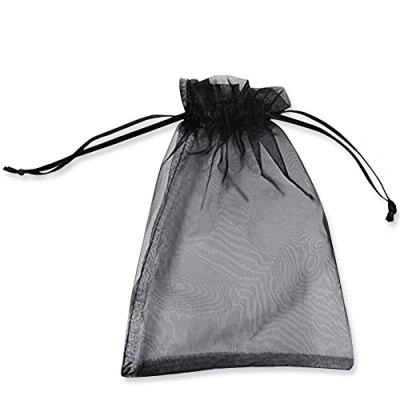 Afbeelding van PLECUPE organzazakjes, 25 x 35 cm, 100 stuks, trekkoord, bruiloftszakjes, sieradenzakjes, cadeauzakjes voor Kerstmis, geschenken, sieradenopslag, verpakking zwart