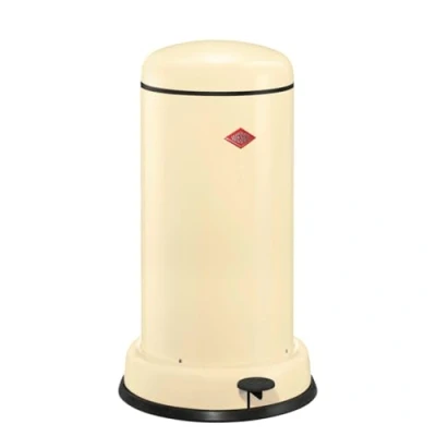Afbeelding van Wesco Baseboy Afvalbak in de kleur amandel, gepoedercoat plaatstaal, 20 liter volume, metalen inzetstuk, ingebouwde demper, voetpedaal met rubberen loopvlak