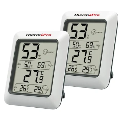 Afbeelding van ThermoPro TP50 Digitale hygrometer binnenthermometer, kamerthermometer en vochtigheidsindicator met vochtigheids temperatuurmonitor, 2 stuks