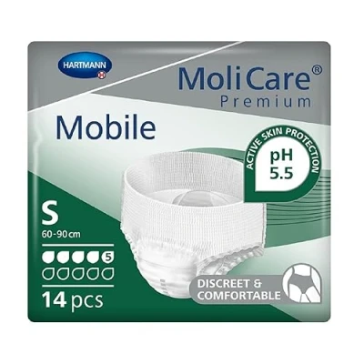 Afbeelding van MoliCare Premium mobiele wegwerpbroek: discrete toepassing bij incontinentie voor vrouwen en mannen; 5 druppels, maat S (60 90 cm heupomtrek), 14 stuks