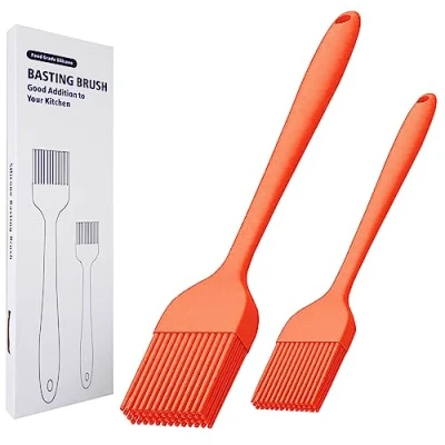 Afbeelding van KitsKap Siliconen rijgborstel, 2 stuks, gebakborstel voor olie, barbecue, grill, saus, bakken, koken, vaatwasmachinebestendig (oranje)