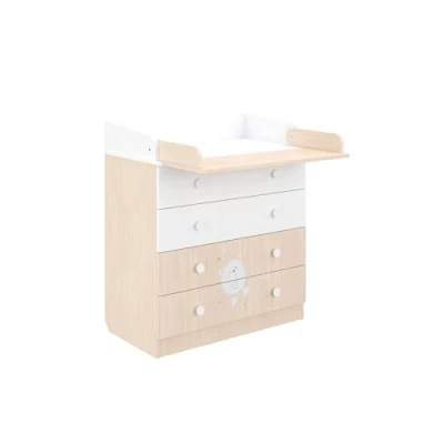 Afbeelding van Shefa Kids commode 800 Teddy, wit pasteleiken, 80,4 x 48 91,7 cm, 4 laden, hoogwaardige van Oostenrijkse Kronospan