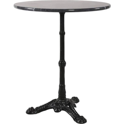 Afbeelding van Tafel grijs marmeren blad, 60 cm, zwart gietijzeren voet, hoogte 73 cm