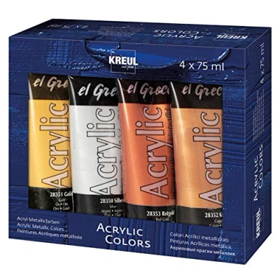 Afbeelding van Kreul, Kleuren + verf voor doe het zelvers, Acrylverf el Greco Acryl Metallic, 75 ml, set van 4 (Goud, 75 ml)