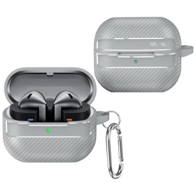 Afbeelding van YKNIUFLY Bluetooth hoofdtelefoon, compatibel met Samsung Galaxy Buds 3/Buds 3 Pro, zachte TPU, 360 bescherming rondom, grijs