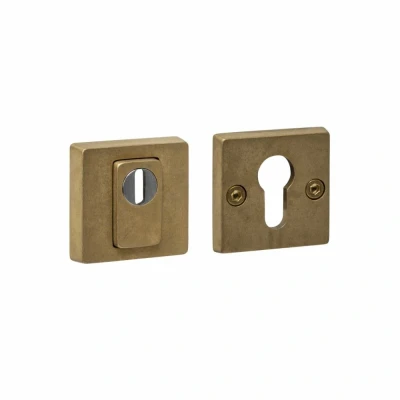 Afbeelding van Intersteel SKG3 veiligheidsrozetten vierkant 54x54x12mm profielcilindergat met kerntrekbeveiliging PVD messing getrommeld