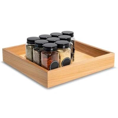 Afbeelding van Creative Deco Houten opbergdoos 28 x 5 cm organisatiedoos Beukenhout Dienblad voor snuisterijen, kostbaarheden, kruiden