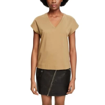 Afbeelding van Esprit Vneck AUS Merzerisierter Tshirt basic, Dames, Maat: Large, Beige