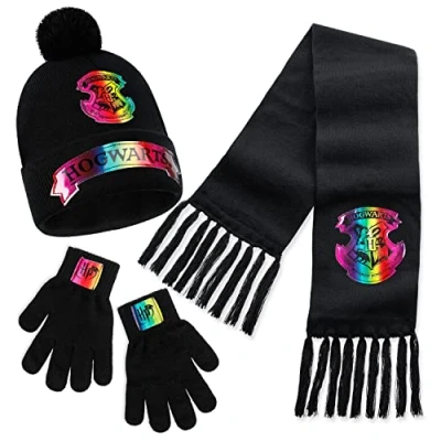 Afbeelding van Harry Potter Beanie Hoed Sjaal en Handschoenen Set Kinderen, Geschenken voor Meisjes, Zwart, One Size
