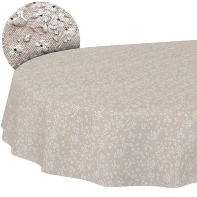Afbeelding van ANRO Tafelkleed, tafellinnen, textiel, katoen, polyester, afwasbaar, onderhoudsvriendelijk, in rond, ovaal, rechthoekig, paars, beige, 180 x 140 cm, snijrand