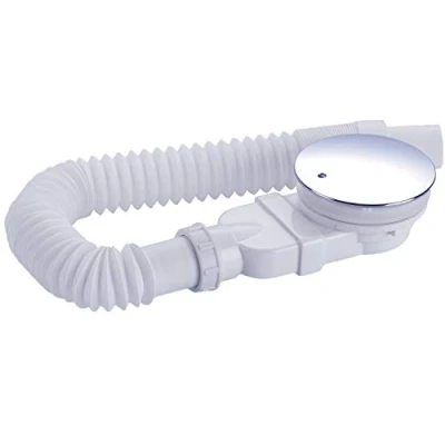 Afbeelding van IMPTS Extra platte afvoerset douche 90 mm, afvoer afvoergat set voor douchebak, doucheafvoer sifon met geurstop, haarzeef, flexibele slang