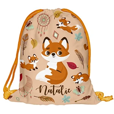 Afbeelding van Kindergymtas met naam zak Fullprint tas Gymsac Jute Print Bag Fitness Vos Fox [010], Fox, Small, Rugzak