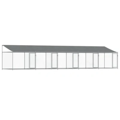 Afbeelding van vidaXL Hondenhok met dak en deuren 10x2x2 m gegalvaniseerd staal grijs