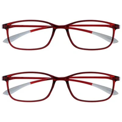 Afbeelding van Opulize Ice 2 Stuks Super Lichtgewicht Leesbril Kristal Rood Vrouwen Mannen Scharnieren Met Veer RR61 Z +2,00