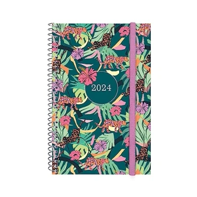 Afbeelding van Finocam Agenda Espiral Design Collection 2024, weekoverzicht, horizontaal, januari 2024 december (12 maanden), jungle Frans