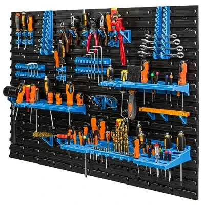 Afbeelding van Gereedschapswand, 117 x 78 cm, werkplaatsrek, gereedschapsdrager, blauw, kunststof, garage, werkplaats, wand
