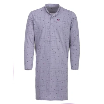 Afbeelding van Henry Terre Nachthemd heren lange mouwen rasterlijnen patroon borstzak knoopsluiting maat M 3XL, lichtgrijs, XL