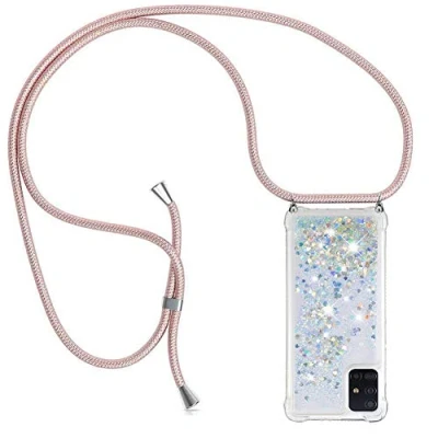 Afbeelding van Telefoon Ketting hoesje voor Samsung Galaxy A51 Bling Telefoonhoesjes met koord Transparant TPU Siliconen Hoes/Schattig Vloeistof Flash Cover band snoer, telefoonhoes Sleutelkoord Anti verloren Shock Proof