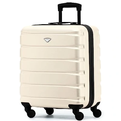 Afbeelding van Flight Knight ABS cabinekoffer compatibel met Air France, Hop! EasyJet, Ryanair en vele anderen! Handbagage, licht, cabinetas 4 wielen, Crème/zwart, 56 x 45 25 cm, koffer,