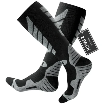 Afbeelding van wanchel Merinowol skisokken 2 paar kniehoge skisokken, winterwarme snowboardsokken, Zwart, X Large