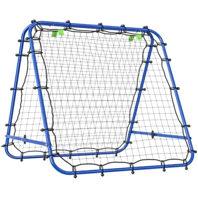 Afbeelding van HOMCOM honkbal rebounder kickback goal rebound muurnet dubbelzijdig opvouwbaar staal + PE blauw 100 x 95 90 cm