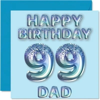 Afbeelding van 99e verjaardagskaart voor papa blauwe glitter feestballonnen gelukkige verjaardagskaarten 99 jarige vader van zoon dochter, 145 mm x cadeau