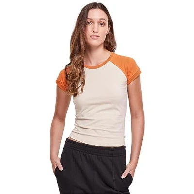 Afbeelding van Urban Classics Stretch Short Retro Baseball TEE Tshirt print, Dames, Maat: XL, Softseagrass vintageorange