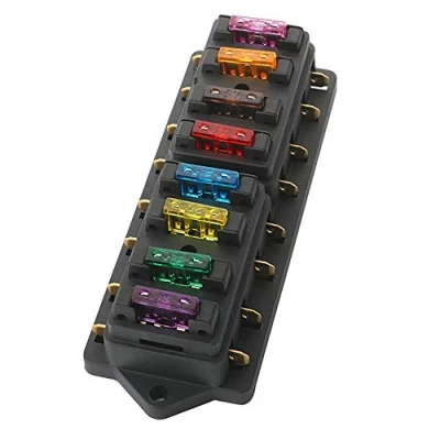 Afbeelding van QitinDasen Premium 8 Weg Zekeringdoos, Auto Blade Zekeringkast, Universeel Standaard Zekeringhouder, Circuit Zekeringblok, met 10Pcs Gratis Meszekering, voor Vrachtwagen Boot