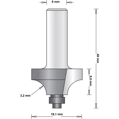 Afbeelding van Hitachi 8 mm afrondfrees met onderlager 19.1 x 49 3.2mm