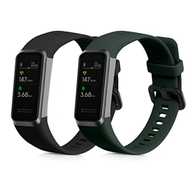 Afbeelding van kwmobile 2x horlogebandjes geschikt voor Huawei band 4 bandje Smartwatch bandjes van TPU Activity tracker horloge in zwart / donkergroen