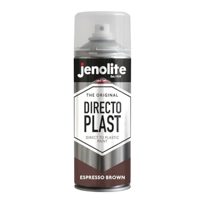 Afbeelding van JENOLITE Directoplast Gloss Spuitlak ESPRESSO BRUIN 400ml verf voor kunststof oppervlakken alle soorten geen primer vereist multi oppervlak spuitverf