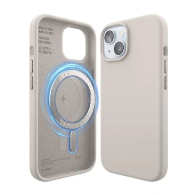 Afbeelding van elago Magnetische Silicone Hoesje Compatibel met iPhone 15 Case, MagSafe Alle Accessoires, Ingebouwde Magneten, Premie Siliconen [5 Laags Structuur] (Stone)