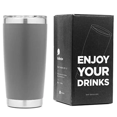 Afbeelding van balibetov Thermobeker van 591 ml, koffiebeker to go, roestvrij staal, geïsoleerde voor onderweg, ideaal reizen, outdoor, thee, wijn, bier en meer (grijs)