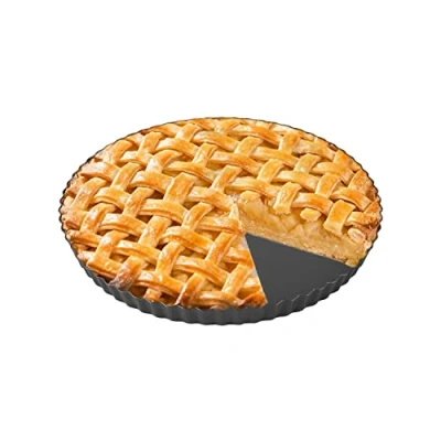 Afbeelding van Hapivida Ronde quichevorm, koolstofstaal, geribbelde bakvorm met afneembare losse bodem, grote taartvorm antiaanbaklaag, voor het bakken van pie, pizza, cheesecake, eiervruchtentaart (30 cm)