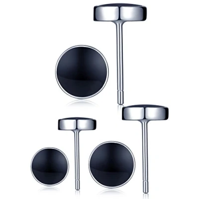 Afbeelding van Unendlich U 925 Sterling zilver zwart epoxy 5 7 mm ronde oorstekers, set oorbellen voor dames en meisjes, 3 paar, zilver, zonder steen