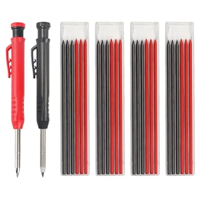 Afbeelding van 2 Stuks Solid Timmerman Potlood, Massief Potlood Set met 24 Vullingen, Lange Neus Diep Gat Houtbewerking Markering Potloden Ingebouwde Slijper Center Punch voor Bouw Drafting Architect