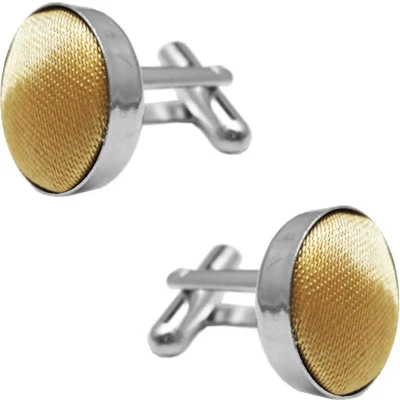 Afbeelding van Fako Bijoux® Manchetknopen Staal &amp; Zijde Ø 16mm Goudkleurig