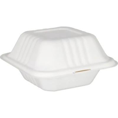 Afbeelding van Klika Bak Bagasse (suikerrietpulp) hamburgerbox 150x150x78mm wit 50 stuks