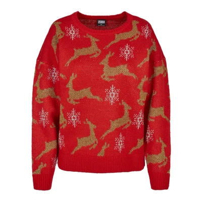 Afbeelding van Urban Classics Oversized Christmas Trui, Dames, Maat: Medium, Red/gold