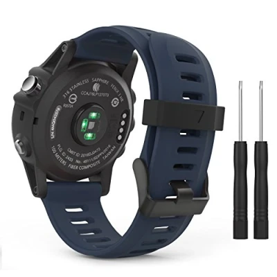 Afbeelding van MoKo Horlogeband compatibel met Garmin Fenix 3/3 HR, zachte siliconen vervangende band, sportpolsband voor 5X/5X Plus/Tactix Charlie/Descent Mk1/Quatix 3, Midnight BLAUW