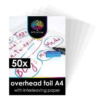 Afbeelding van OfficeTree 50 x overheadfolie A4 OHP folie glashelder voor laserprinter ook geschikt als kopieerfolie, projectorfolie of printerfolie