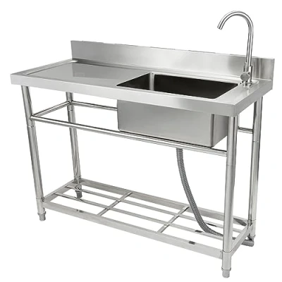 Afbeelding van VEVOR Roestvrijstalen spoelbak, 1 compartiment vrijstaande kleine gootsteen met werkbankkraan en poten, 47,2 x 19,5 37,5 inch commerciële spoelbakken voor garage, restaurant, wasserette,
