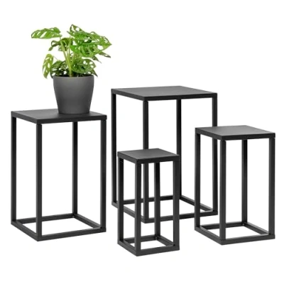 Afbeelding van bremermann Bloemenkruk, set van 4, metalen bloemenstandaard, bloemenzuil (zwart)