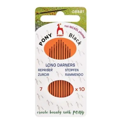 Afbeelding van Pony Black Long Darners Matte Afwerking (No. 7) Hand Naaien Naalden met Zwart Oog 10