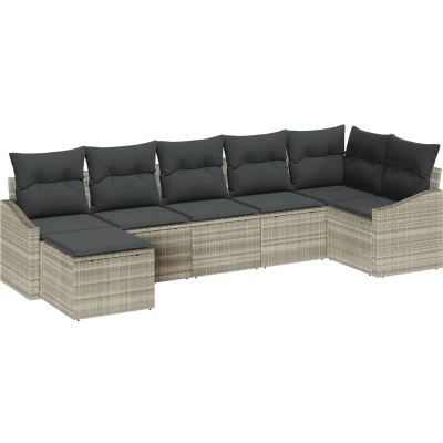 Afbeelding van vidaXL 7 delige Tuinbankset met Kussens Lichtgrijs Poly Rattan