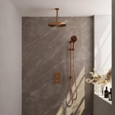 Afbeelding van Brauer Copper Edition Regendoucheset inbouw hoofddouche 30 cm 2 functies glijstang inclusief inbouwdeel handdouche Rond 3 standen PVD