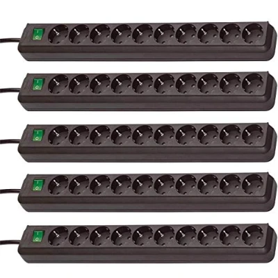 Afbeelding van Brennenstuhl Eco Line 10 voudige stekkerdoos (stekkerdoos met kinderbeveiliging, schakelaar en 3 m kabel) zwart (5 stuks)
